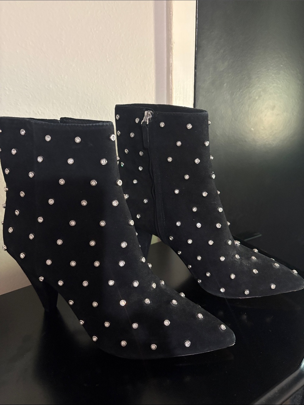 Alice & Olivia sz 10 Black Studded Suede Ankle Boots - Women's Fashion Booties